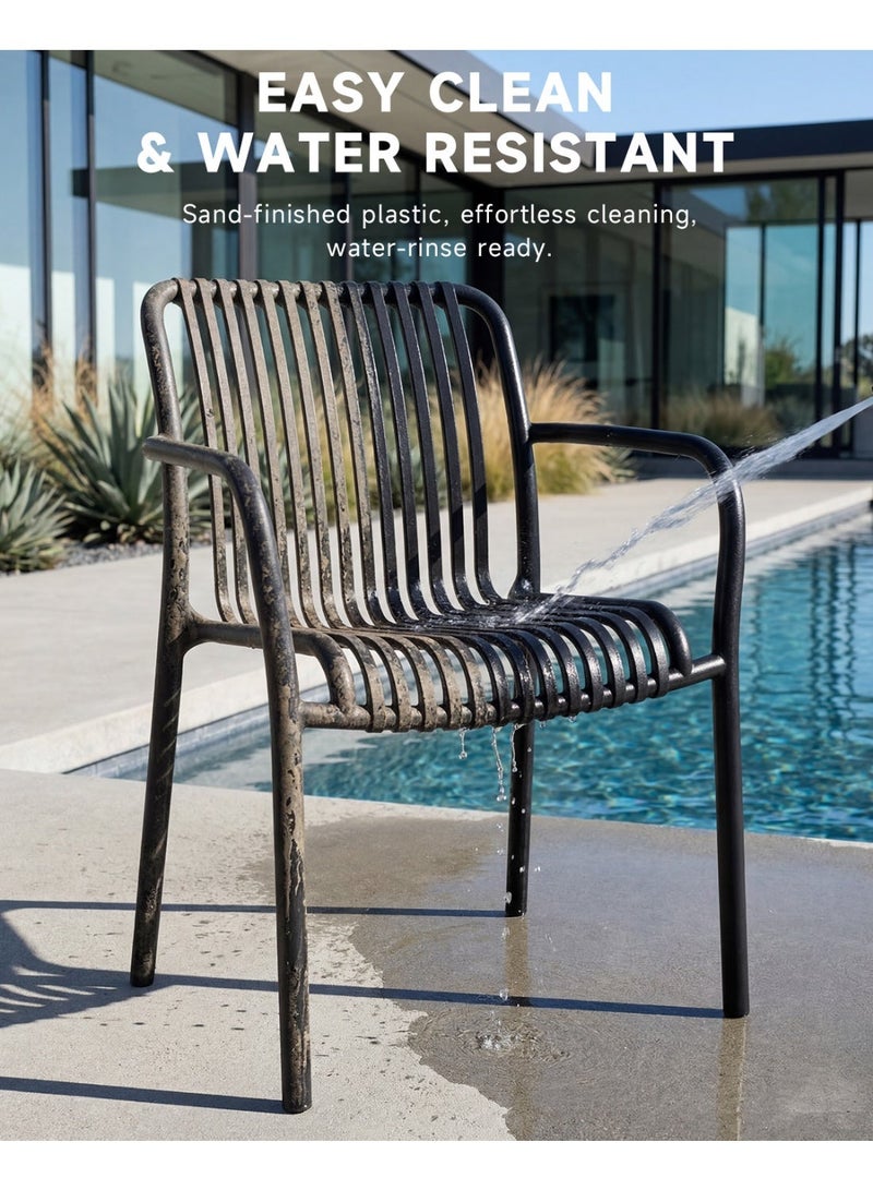 HariNorgen Resin Dining Chairs Set of 4, Indoor & Outdoor Armchair, Stackable Weatherproof, Fully Assembled, Black - Image 3