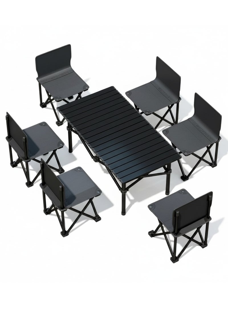 Yuwell Portable Roll-Up Camping Table with 6 Chairs, Lightweight Aluminum Folding Picnic Table Set with Carry Bag, Waterproof, Rust-Resistant Outdoor Table & Chair for Camping Table 120X55X50CM Black - Image 2