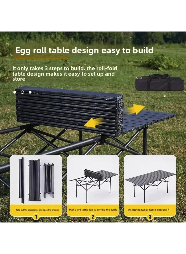 Yuwell Portable Roll-Up Camping Table with 6 Chairs, Lightweight Aluminum Folding Picnic Table Set with Carry Bag, Waterproof, Rust-Resistant Outdoor Table & Chair for Camping Table 120X55X50CM Black - Image 5