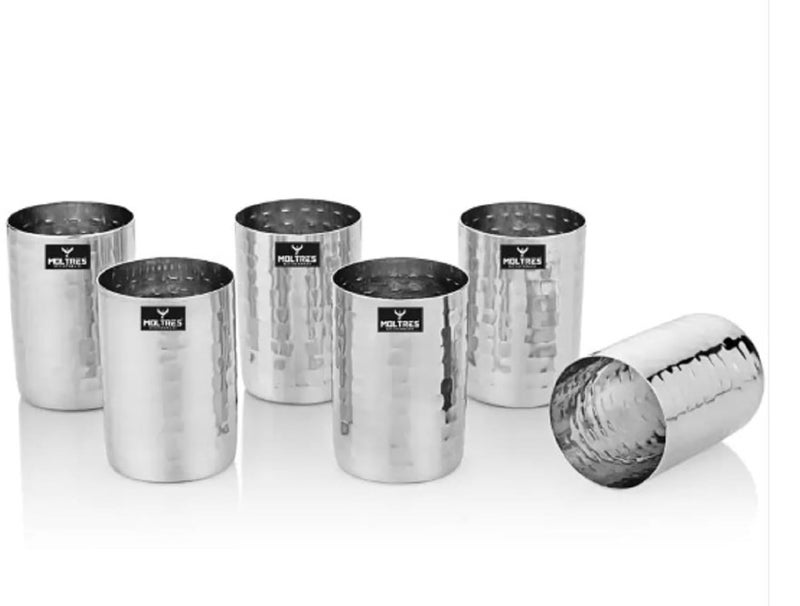 MOLTRES Hammered Premium Stainless Steel Water Glass 6ps Set Premium Heavy Guage Stainless Steel Glass Durable - Image 1