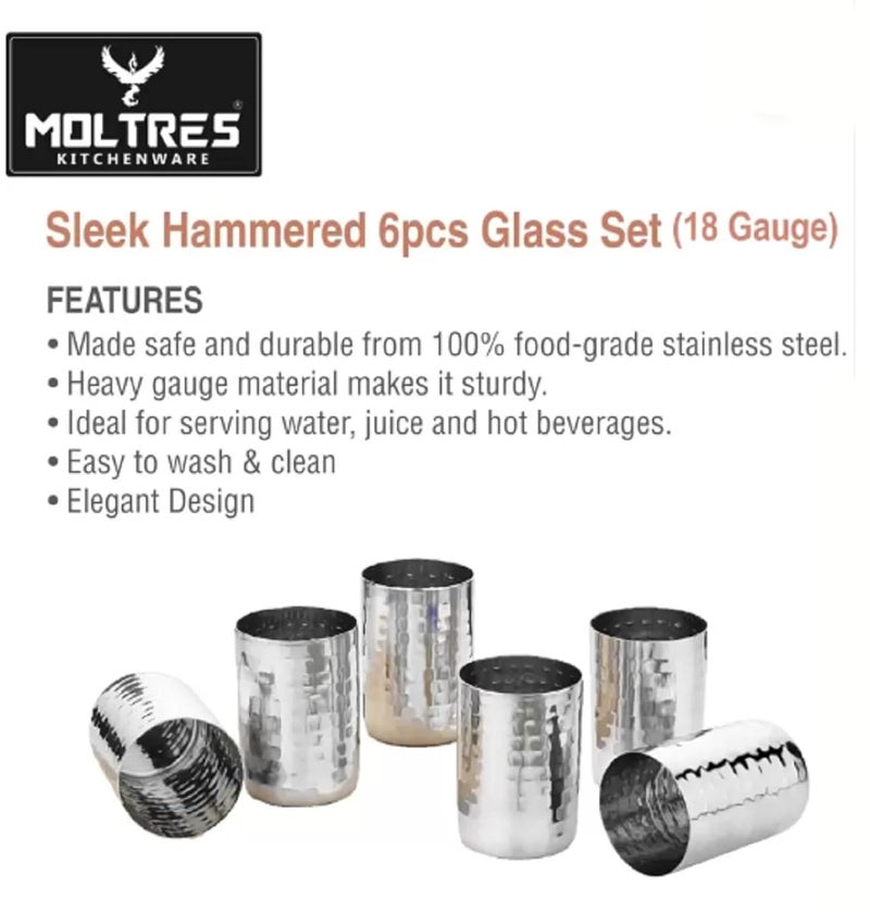 MOLTRES Hammered Premium Stainless Steel Water Glass 6ps Set Premium Heavy Guage Stainless Steel Glass Durable - Image 3