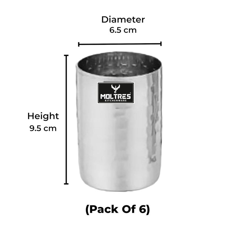 MOLTRES Hammered Premium Stainless Steel Water Glass 6ps Set Premium Heavy Guage Stainless Steel Glass Durable - Image 2