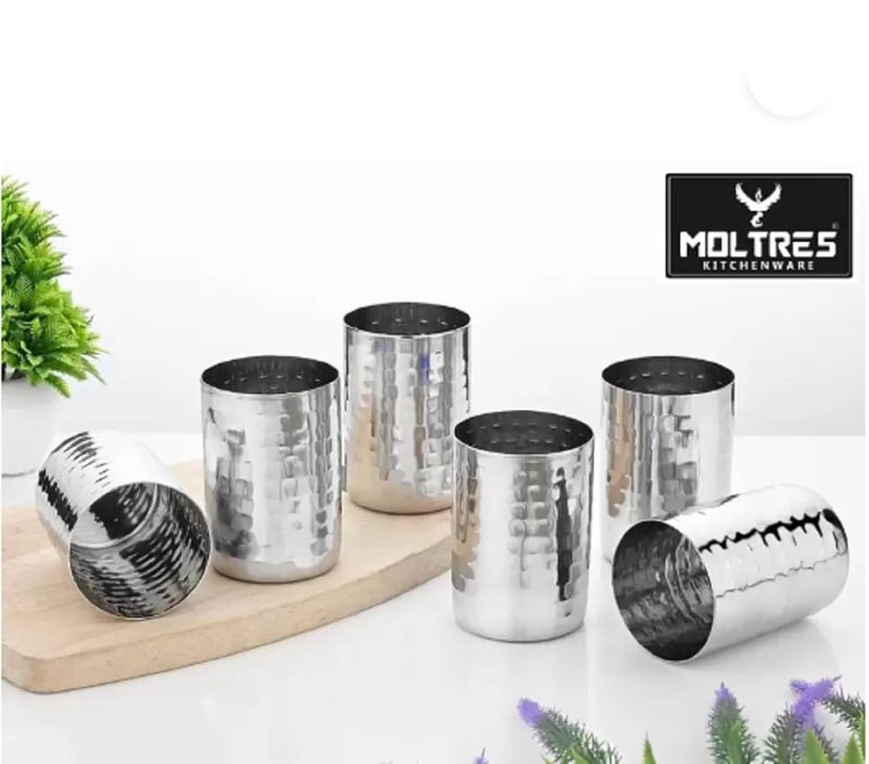 MOLTRES Hammered Premium Stainless Steel Water Glass 6ps Set Premium Heavy Guage Stainless Steel Glass Durable - Image 4