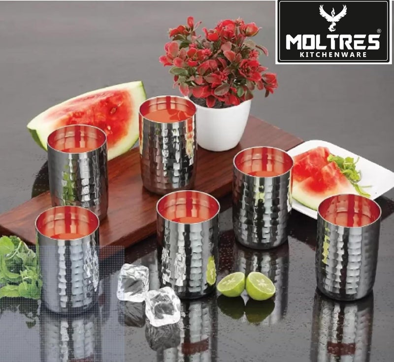 MOLTRES Hammered Premium Stainless Steel Water Glass 6ps Set Premium Heavy Guage Stainless Steel Glass Durable - Image 5