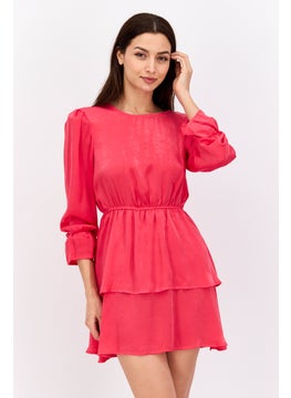 Women Petite Tiered Mini Dress, Neon Pink