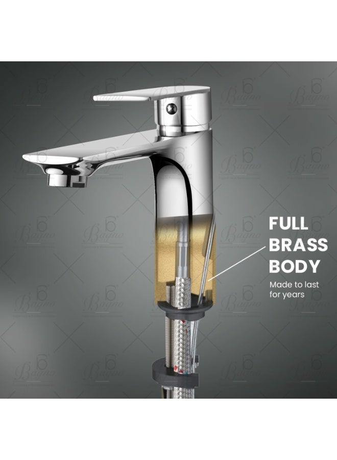 B Bagno Modern Basin Mixer Tap 3401CR – Chrome Finish, Single Lever, Water-Saving Faucet for Bathroom Sink - Image 5