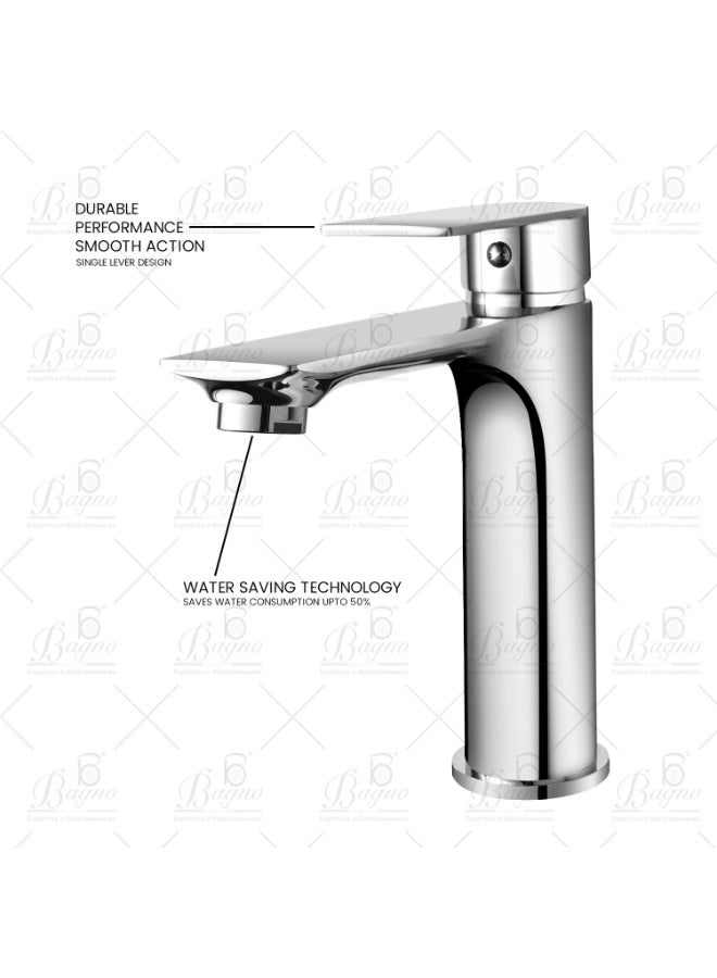 B Bagno Modern Basin Mixer Tap 3401CR – Chrome Finish, Single Lever, Water-Saving Faucet for Bathroom Sink - Image 2