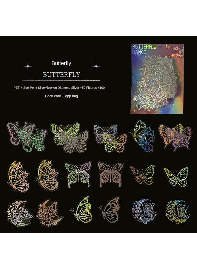 Bluejw 100 Transparent Laser Stickers New PET Creative Diy Retro Laser Hand Account Holographic Stickers - Image 1