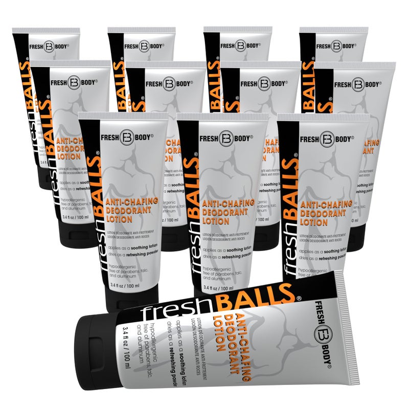 Fresh BALLS Lotion  Mens AntiChafing Soothing Cream to Powder  Ball Deodorant and Hygiene for Groin Area 34 fl oz Pack of 12
