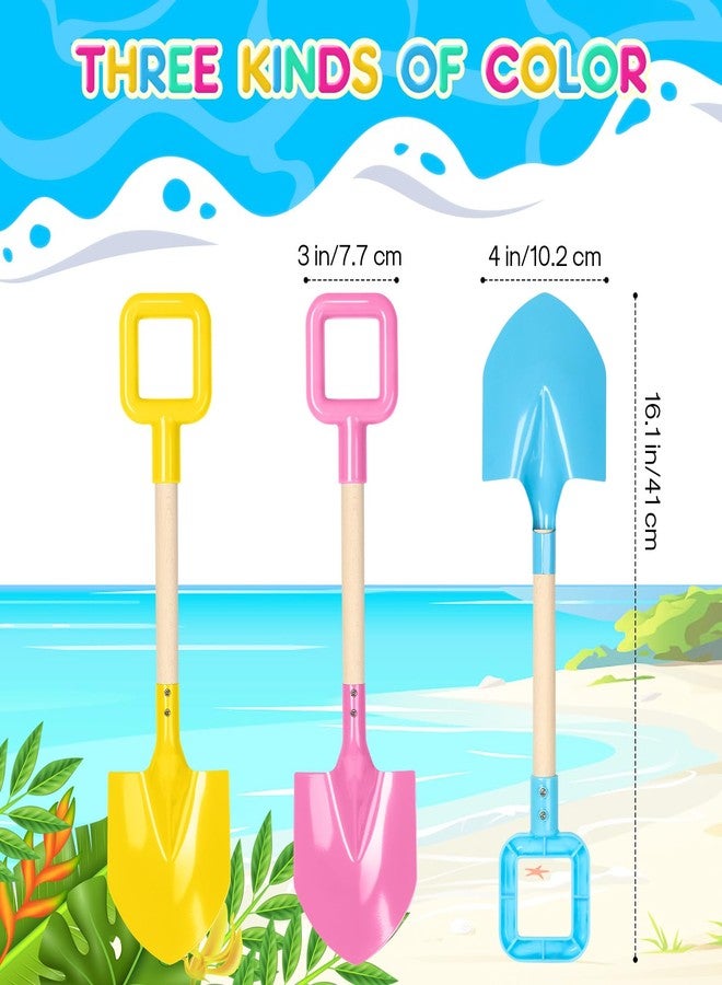 Dsmile 3Pcs Long Beach Shovels 16" Metal Kids Beach Spades Sand Shovels Toys with Wood Handle for Digging Shoveling Snow Sandbox Toys Set for Kids & Adults - Image 2