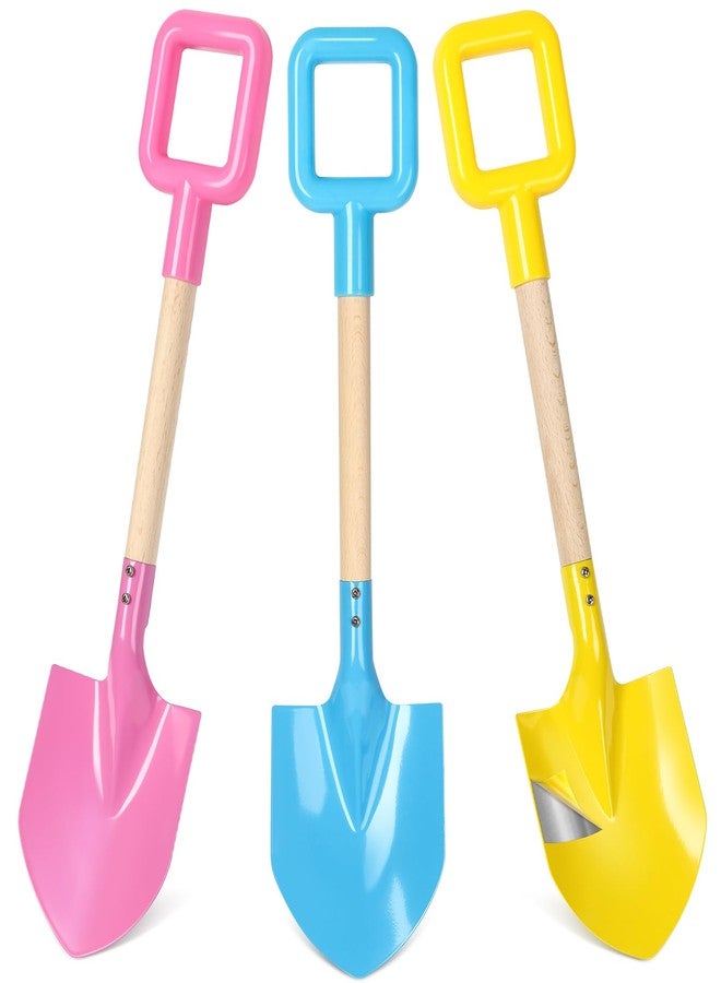 Dsmile 3Pcs Long Beach Shovels 16" Metal Kids Beach Spades Sand Shovels Toys with Wood Handle for Digging Shoveling Snow Sandbox Toys Set for Kids & Adults - Image 1