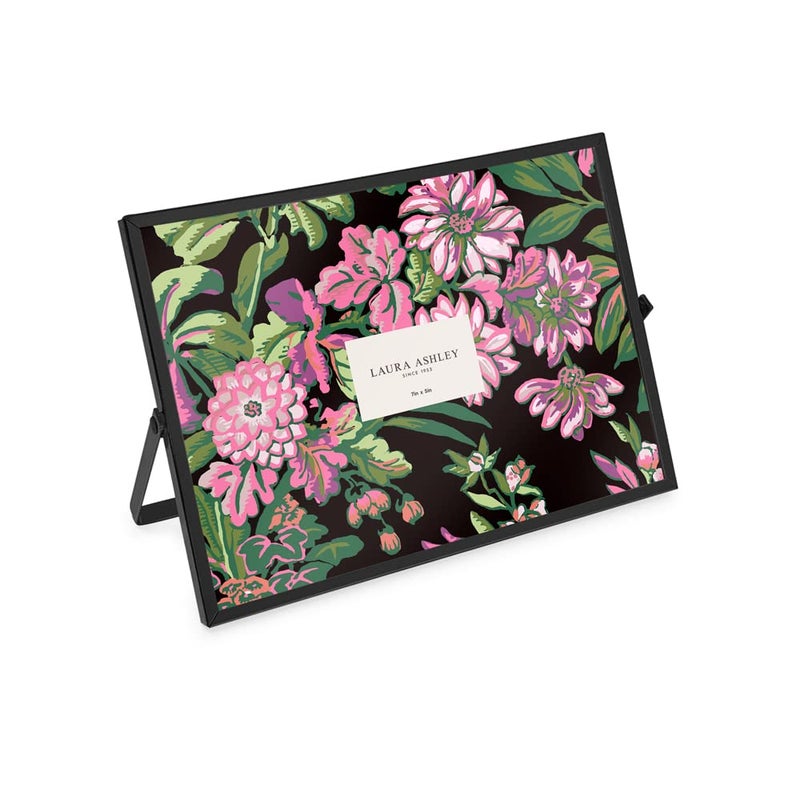 Laura Ashley 5x7 Black Flat Metal Picture Frame Horizontal with PullOut Easel Stand Made for Tabletop Counterspace Shelf and Desk 7x5 Black