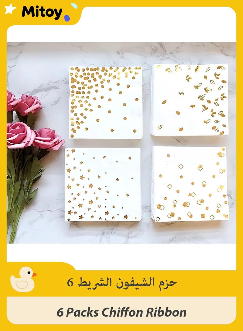 Mitoy 100 PCS 5 x 5 Inches Gold Napkins Foil Cocktail , 4 Styles of Patterns, for Dinner, Wedding, Baby Shower - Image 1