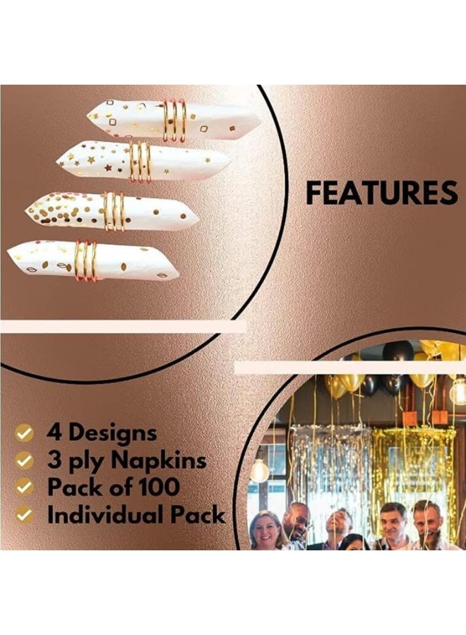 Mitoy 100 PCS 5 x 5 Inches Gold Napkins Foil Cocktail , 4 Styles of Patterns, for Dinner, Wedding, Baby Shower - Image 2