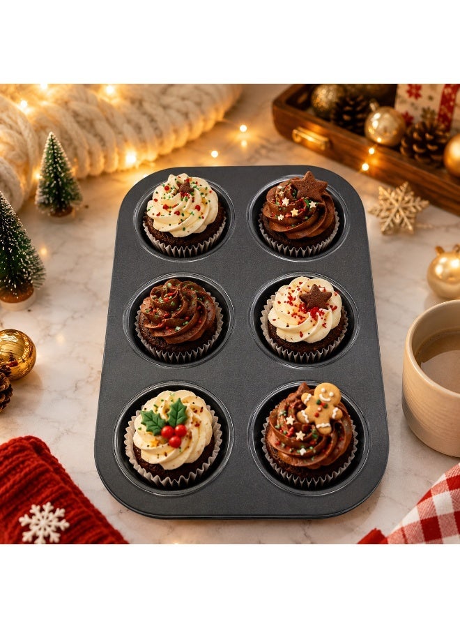 vsell24 Non-Stick Carbon Steel 6-Cup Muffin & Cupcake Baking Tray - Image 2
