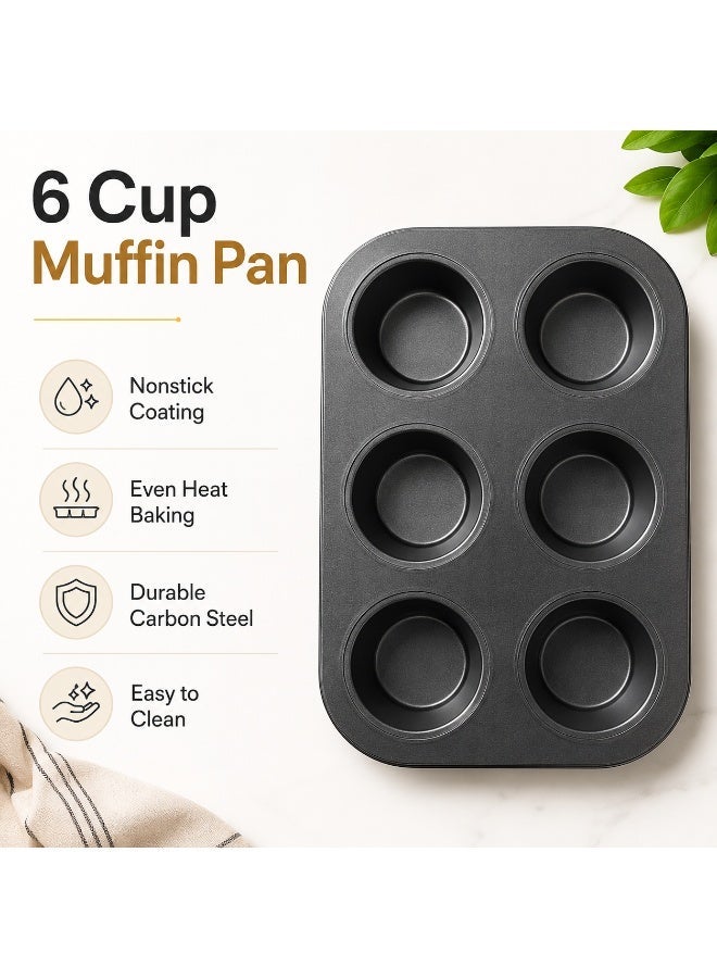 vsell24 Non-Stick Carbon Steel 6-Cup Muffin & Cupcake Baking Tray - Image 1