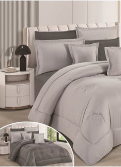 SMART HOME Double-sided comforter set, 8-piece duvet cover, 6-piece microfiber filling, 100% duvet, 230 x 250 cm  - Image 2