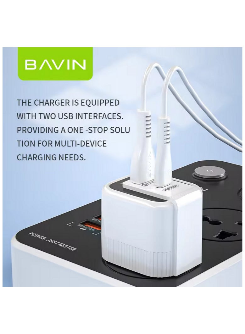 Bavin Bavin PC352E Ultra Fast Charging 18W Type C and USB charger in addition to the Type C charging cable for iPhone  - Image 2