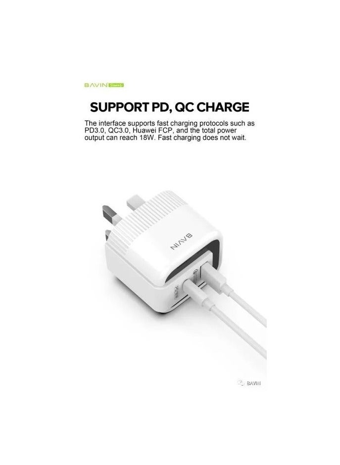 Bavin Bavin PC352E Ultra Fast Charging 18W Type C and USB charger in addition to the Type C charging cable for iPhone  - Image 3
