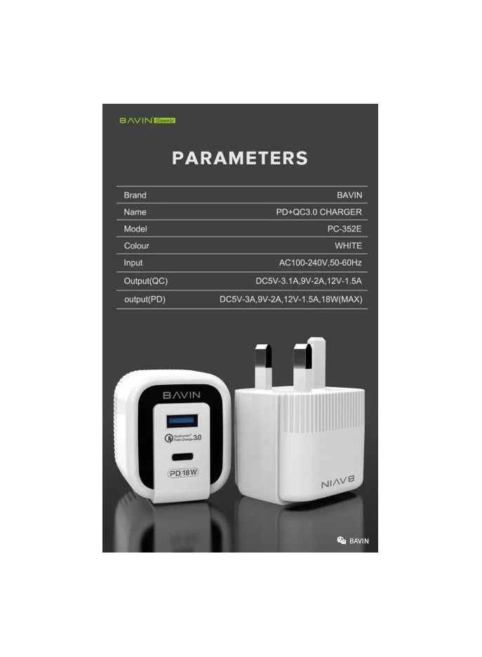 Bavin Bavin PC352E Ultra Fast Charging 18W Type C and USB charger in addition to the Type C charging cable for iPhone  - Image 5