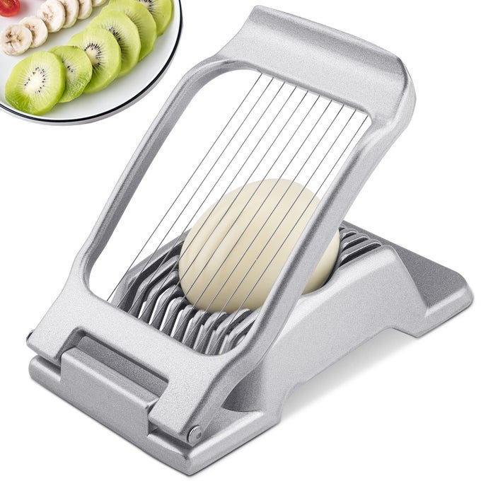 EGG SLICER EGG CUTTER FOR HARD BOILED EGGS HEAVY DUTY ALUMINIUM SLICER FOR EGG MUSHROOM STRAWBERRY SOFT FRUIT STAINLESS STEEL WIRES DISHWASHER SAFE EASY TO CLEAN