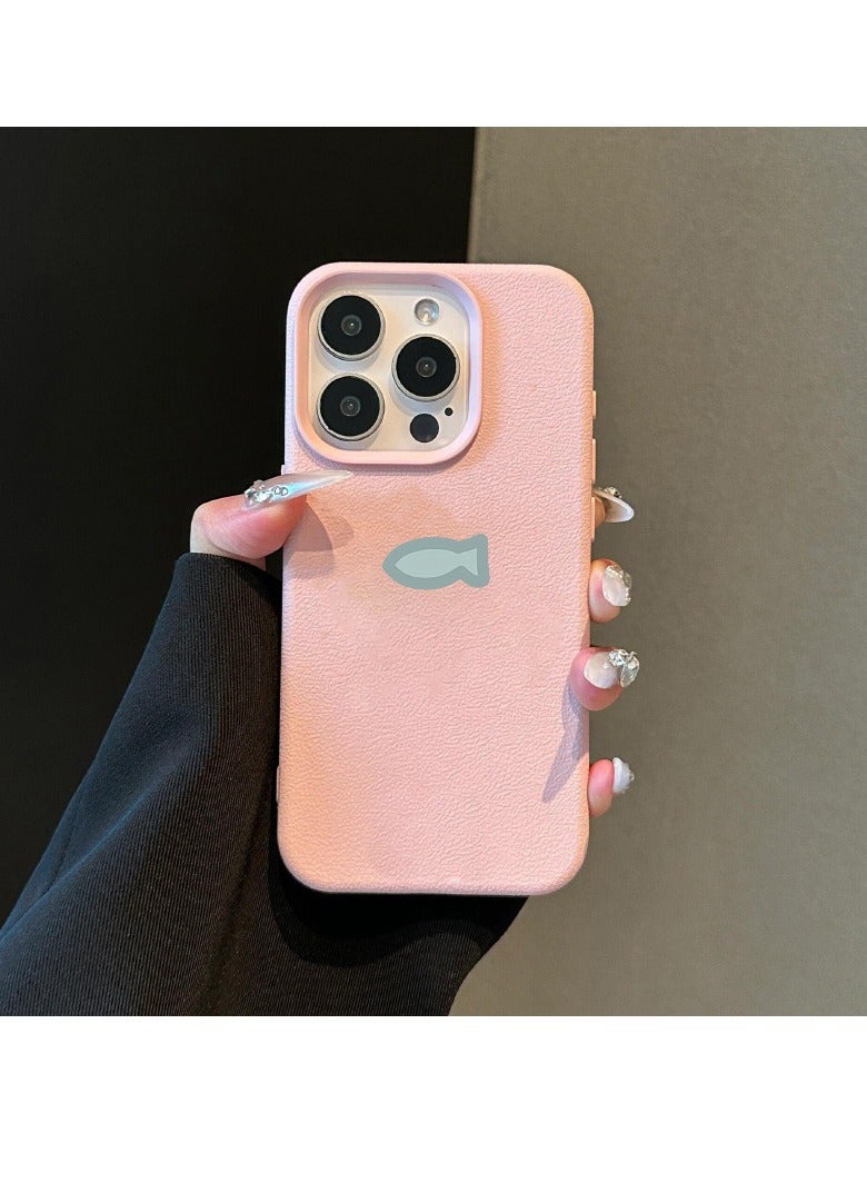 NIBEMINENT Simple Kitten And Fish Protective TPU Case Cover For iPhone 16, Pink