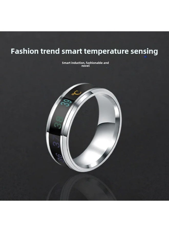 Generic Korean Version Of Smart Non-fading Temperature Ring Temperature Ring Men's Fashion Titanium Steel Fashion Cool All-match Ring-Colour:Smart Temperature Sensing Ring [black] Size 9 Finger Circumference 59.5mm  - Image 3