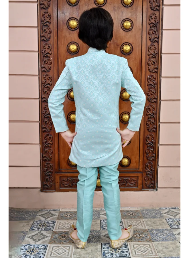 BT DEZINES Sky Blue Sherwani and Trousers Set for Boys