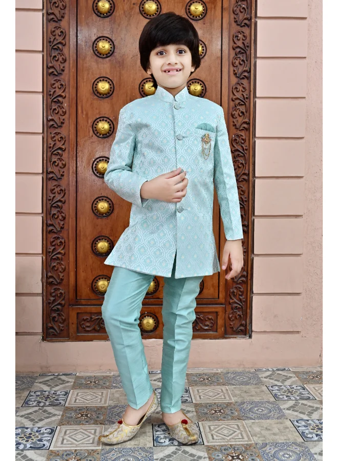 BT DEZINES Sky Blue Sherwani and Trousers Set for Boys