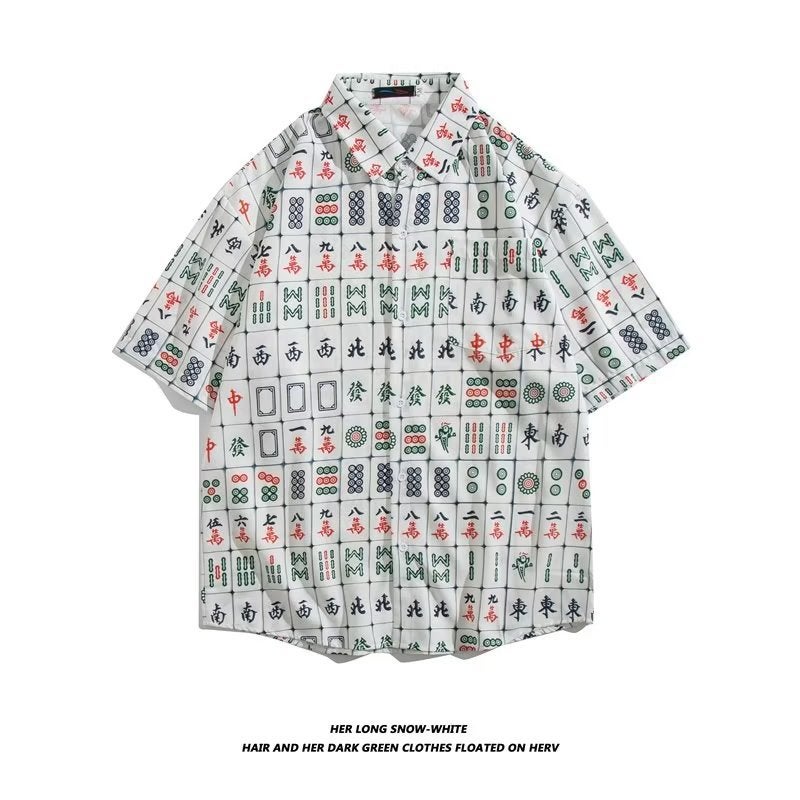 Japanese Style Beach Style Thin Vintage Floral Shirt Short-sleeved Floral Shirt Mens Loose Fashionable Couples All-match Half-sleeve Shirt White 3101