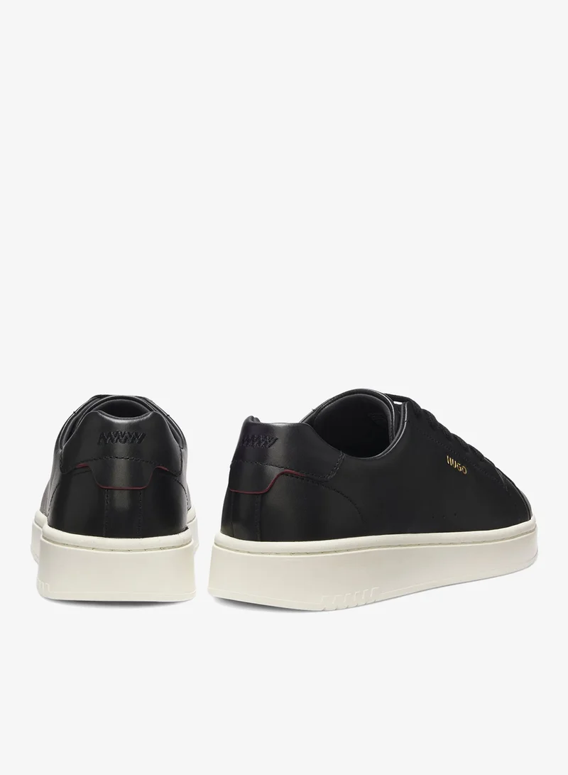 HUGO Black Nappa-leather sneakers with gold-tone logo for Men | Best Price UAE