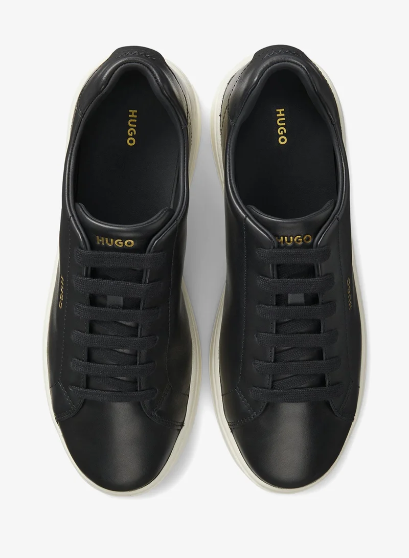 HUGO Black Nappa-leather sneakers with gold-tone logo for Men | Best Price UAE