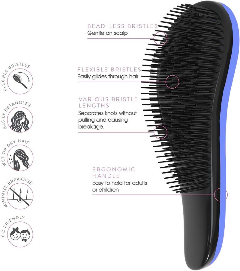 Felico Hair Brush, Portable Travel Detangler Brush, Glide Hair Comb Anti Static Detangling Knots, Air Cushion Massage Brush for Women Men Adults Kids Curly Long Thick Dry Wet Frizzy Damaged Hair Blue - Image 4