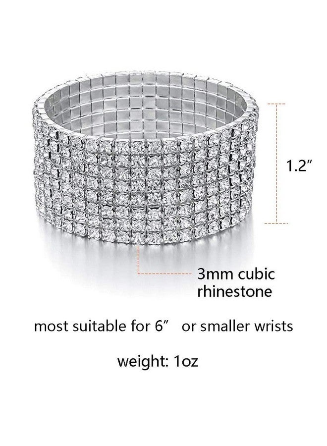 Zealmer Women Clear Rhinestone 8 Row Stretch Bracelet Silver Tone(Small) - Image 2
