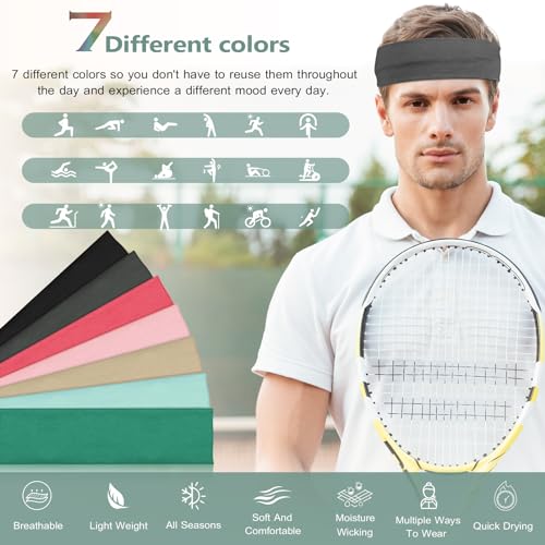 DiyJibb Headbands for Women, Stretchy Non Slip Soft Cotton Cloth Hair Bands for Sports, Workout, Yoga and Running, 7pcs - Image 2