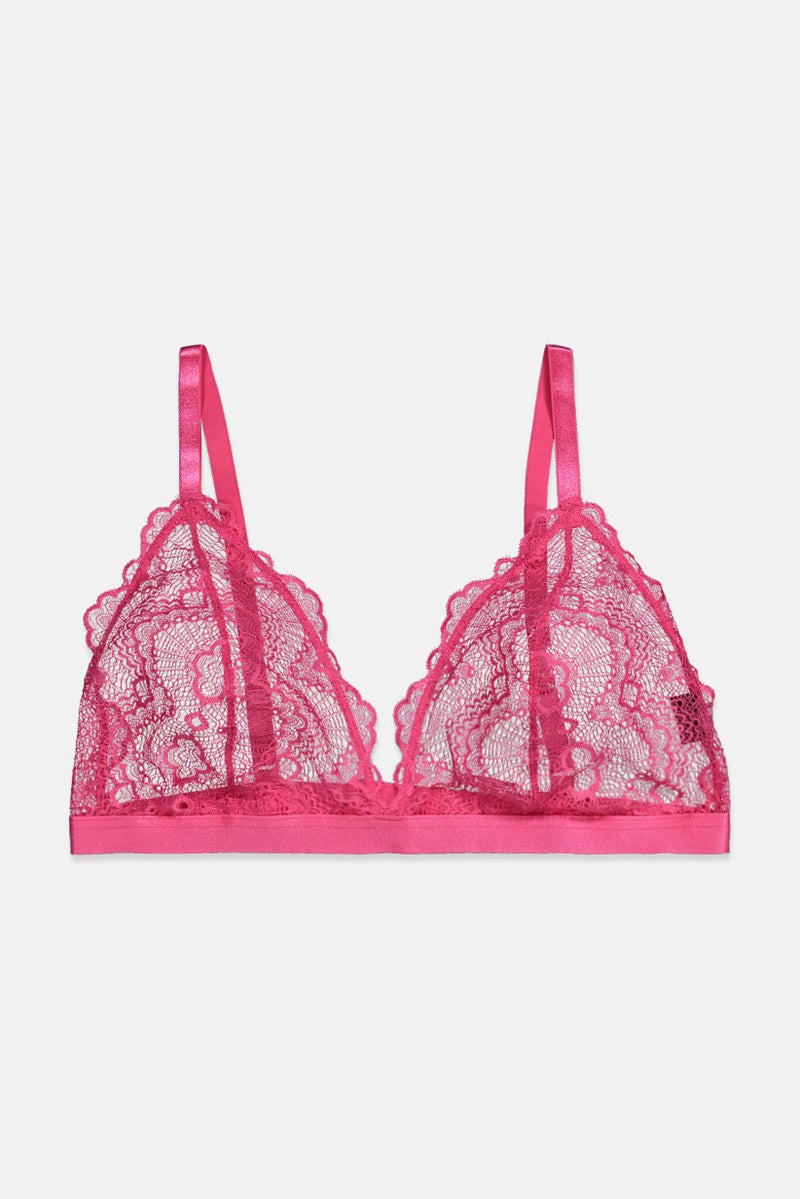 Asos Design Women See Through Wirefree Lace Triangle Bra, Pink  - Image 1