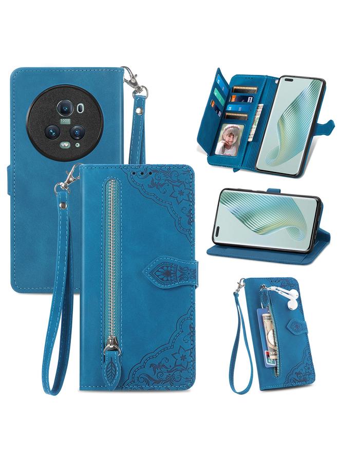 S-TOP Case For Honor Magic5 Pro Embossed Flower Zipper Leather Phone Case - Image 1