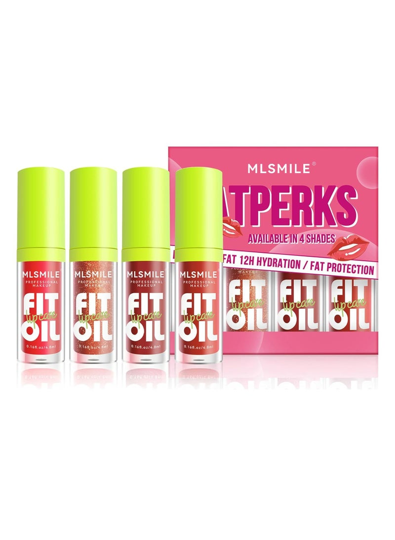 Generic 4 Colors Hydrating Lip Oil,Fat Lip Oil Lip Glaze,Shiny Transparent Lip Gloss Plumping,Nourishing & Non-sticky Long Lasting Fresh Clear Smooth Lip Care,Long Lasting Lip Oil  - Image 1