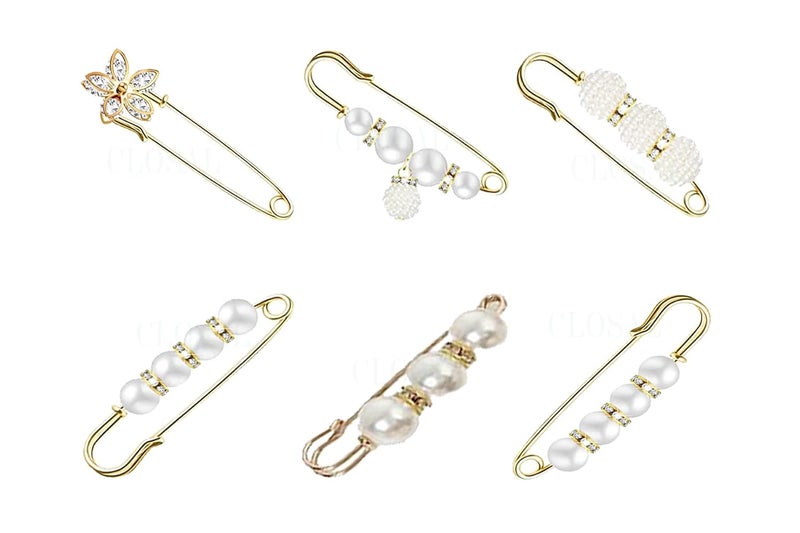 CLOSAL ® 6 PCS Pearl Safety Pin Brooch, Fashion Faux Pearl Pins, Neckline Artificial Pearls White Safety Brooch for Women & Girls - Image 1