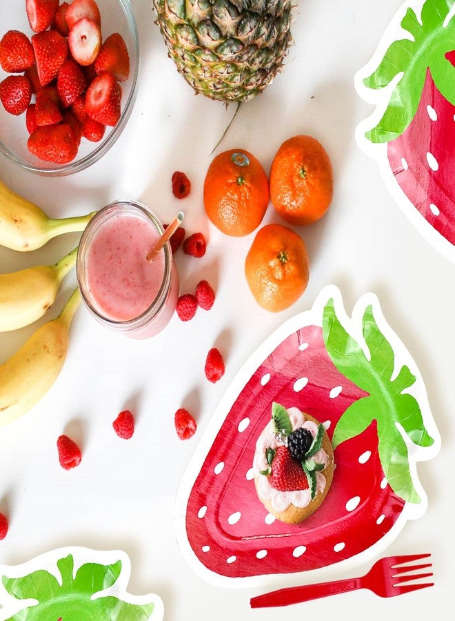 LLHQAMT Strawberry Shape Plates, Delicate And Lovely, Strawberry Party Decorations Suitable For Party, Baby Birthday Use(24 sets) - Image 3