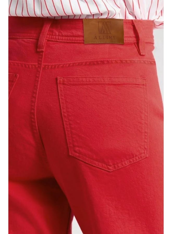 Allimy Women's High Waisted Straight Ankle Wide Leg Ripped Jeans Frayed Hem Stretchy Capri Denim Pants, Red, 14 - Image 5