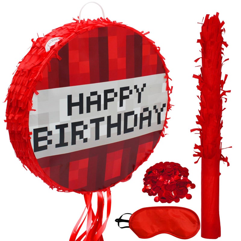 WUEURU Birthday Pixel Pinata SetPiata with Blindfold and Bat Stick for Groovy Hippie Theme Birthday Party Game Decorations Photo Props School Activities Wedding Christmas Party Supplies - Image 3