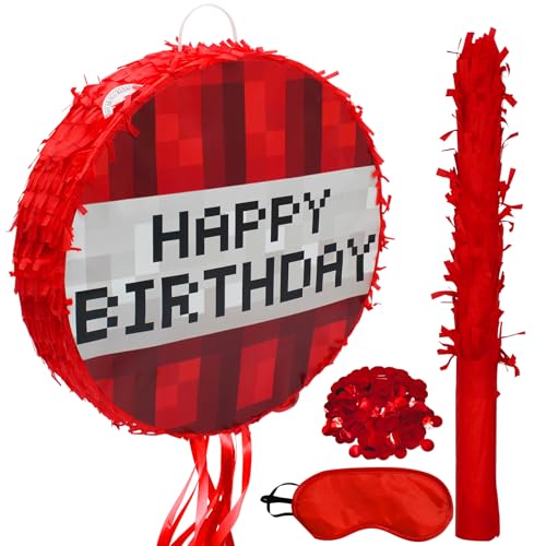 WUEURU Birthday Pixel Pinata SetPiata with Blindfold and Bat Stick for Groovy Hippie Theme Birthday Party Game Decorations Photo Props School Activities Wedding Christmas Party Supplies - Image 1
