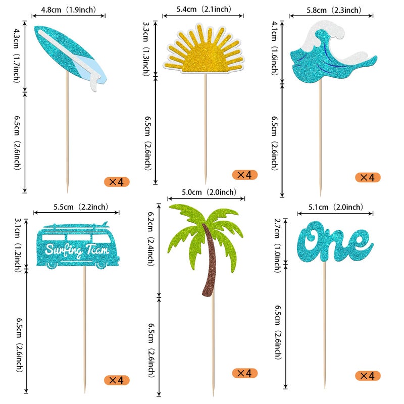 Rsstarxi 24 Pack Surfing Theme First Birthday Cupcake Toppers The Big One Party Decorations Surfboard Sport Cupcake Picks for Summer Beach Baby Shower 1st Birthday Party Decorations - Image 2