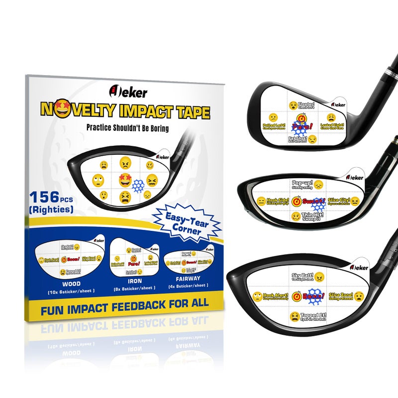 IJEKER Novelty Golf Impact Tape â€“ 156pcs Emoji Swing Training Stickers for Driver, Iron & Wood | Tear-Off, Waterproof, Instant Feedback - Image 1