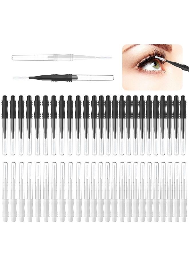 CANIPHA 50 Pcs Micro Eyebrow Brush With Cap,Eyebrow Spoolie Brush Micro Eyebrow Lamination Brush 2 Size Multifunctional Micro Spooly Lash Mascara Brush Comb for Eyelash Lift Extensions Brow Clean(White,Black) - Image 1