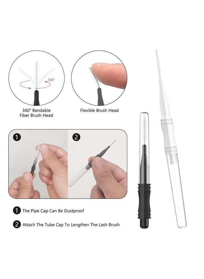 CANIPHA 50 Pcs Micro Eyebrow Brush With Cap,Eyebrow Spoolie Brush Micro Eyebrow Lamination Brush 2 Size Multifunctional Micro Spooly Lash Mascara Brush Comb for Eyelash Lift Extensions Brow Clean(White,Black) - Image 4