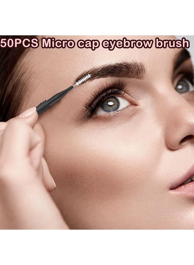 CANIPHA 50 Pcs Micro Eyebrow Brush With Cap,Eyebrow Spoolie Brush Micro Eyebrow Lamination Brush 2 Size Multifunctional Micro Spooly Lash Mascara Brush Comb for Eyelash Lift Extensions Brow Clean(White,Black) - Image 2