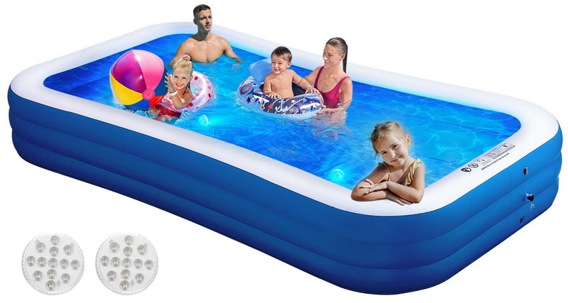 AIYIBEN Inflatable Swimming Pool with Pool Lights, 130" x 72" x 22" Full-Sized Large Inflatable Family Pool, Summer Water Party, Outdoor, Garden Backyard, Suitable for Adults - Image 1