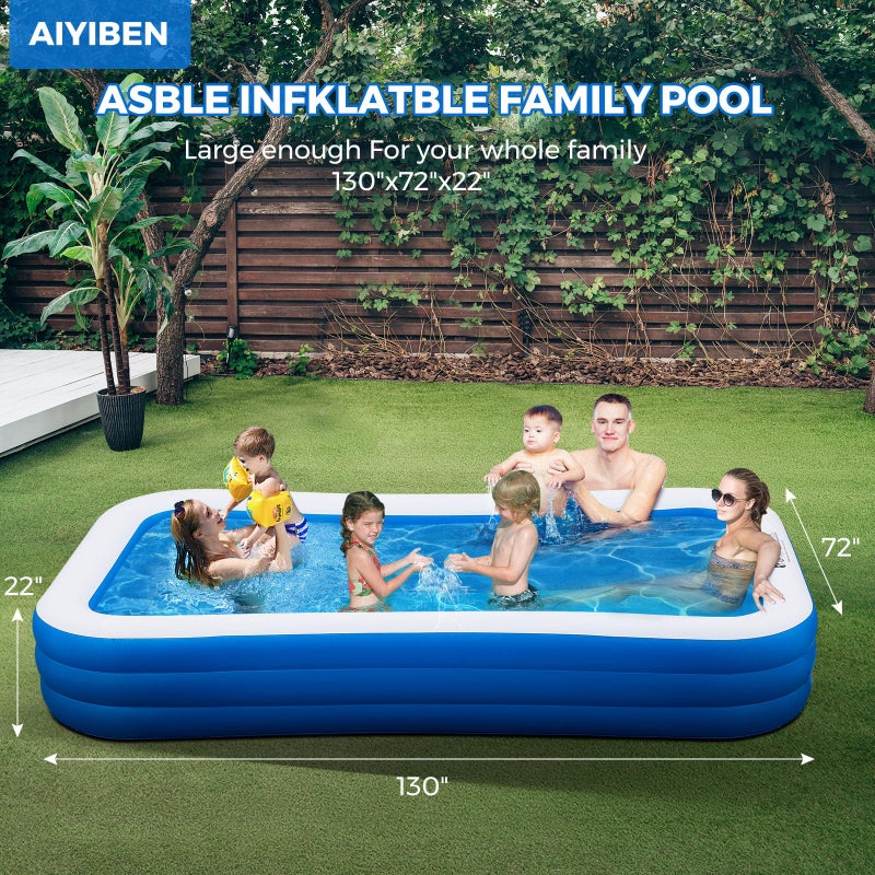 AIYIBEN Inflatable Swimming Pool with Pool Lights, 130" x 72" x 22" Full-Sized Large Inflatable Family Pool, Summer Water Party, Outdoor, Garden Backyard, Suitable for Adults - Image 3